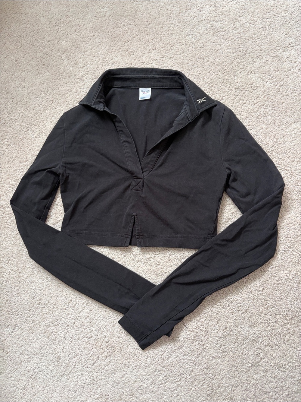 Reebok Black Cropped Polo Top with Collar
